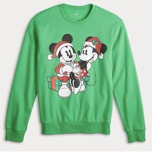 Disney Mickey & Minnie Mouse Gift Giving Christmas Sweatshirt Green Mens XL NEW